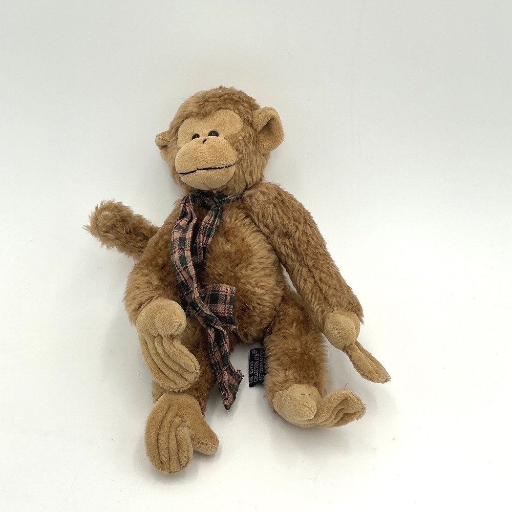 Boyds Collection J.B. Bean Series Monkey Plush Tan Plaid Scarf Vintage 9" 1998